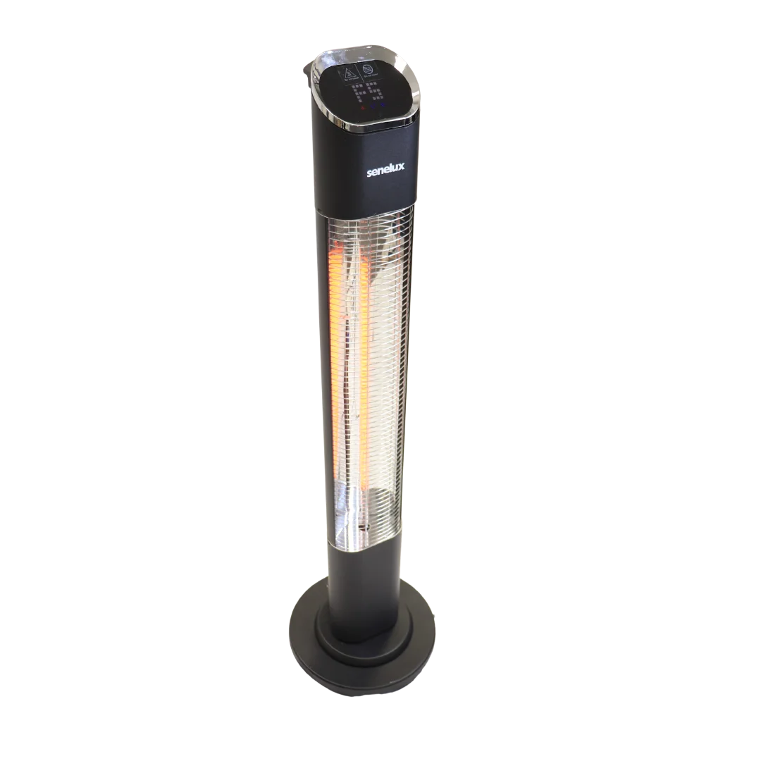 The side of the garden heater whilst switched on and heat level 5 on top display