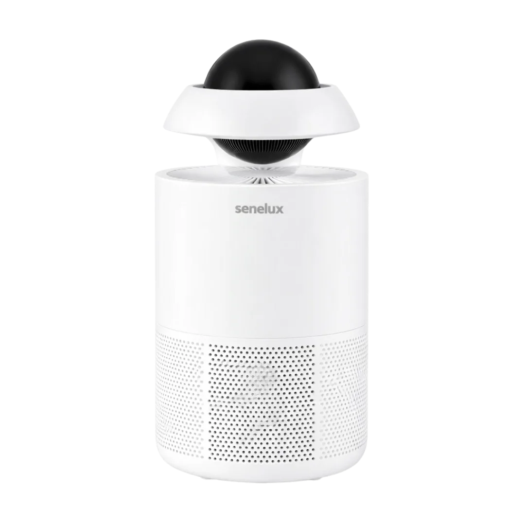 White air purifier with Senelux Branding on white background