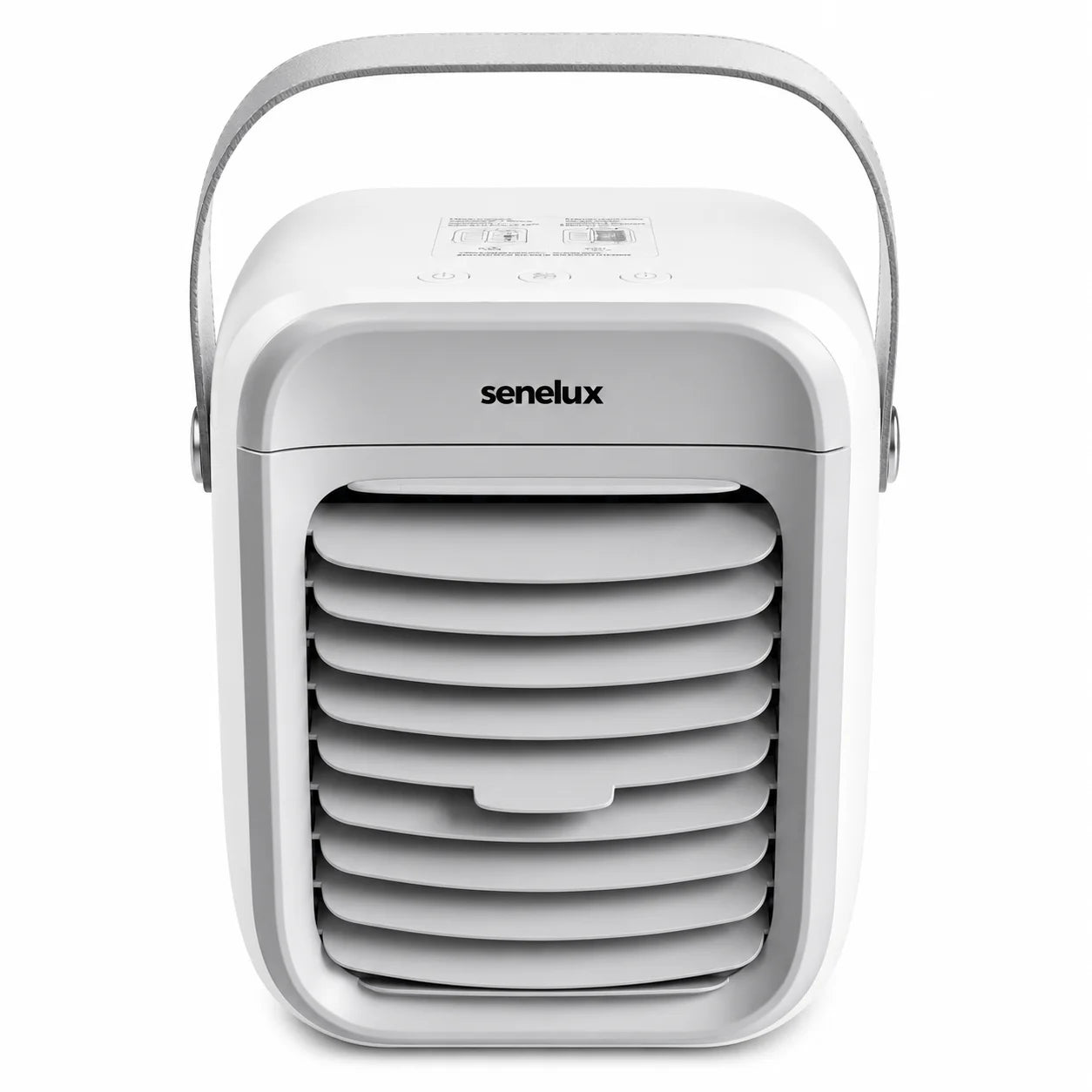 White portable air conditioner with 'senelux' branding on a white background