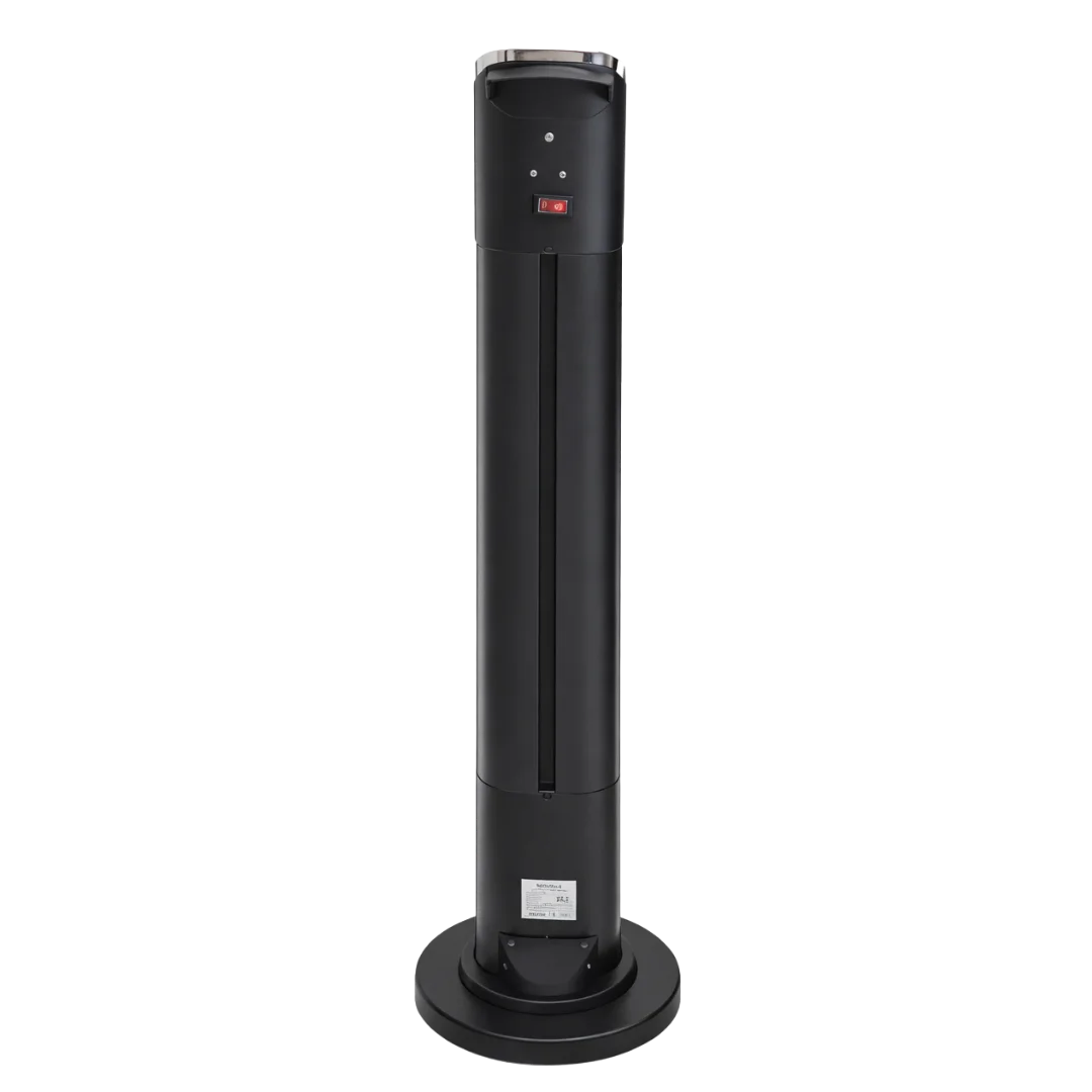 Black tower heater on a white background