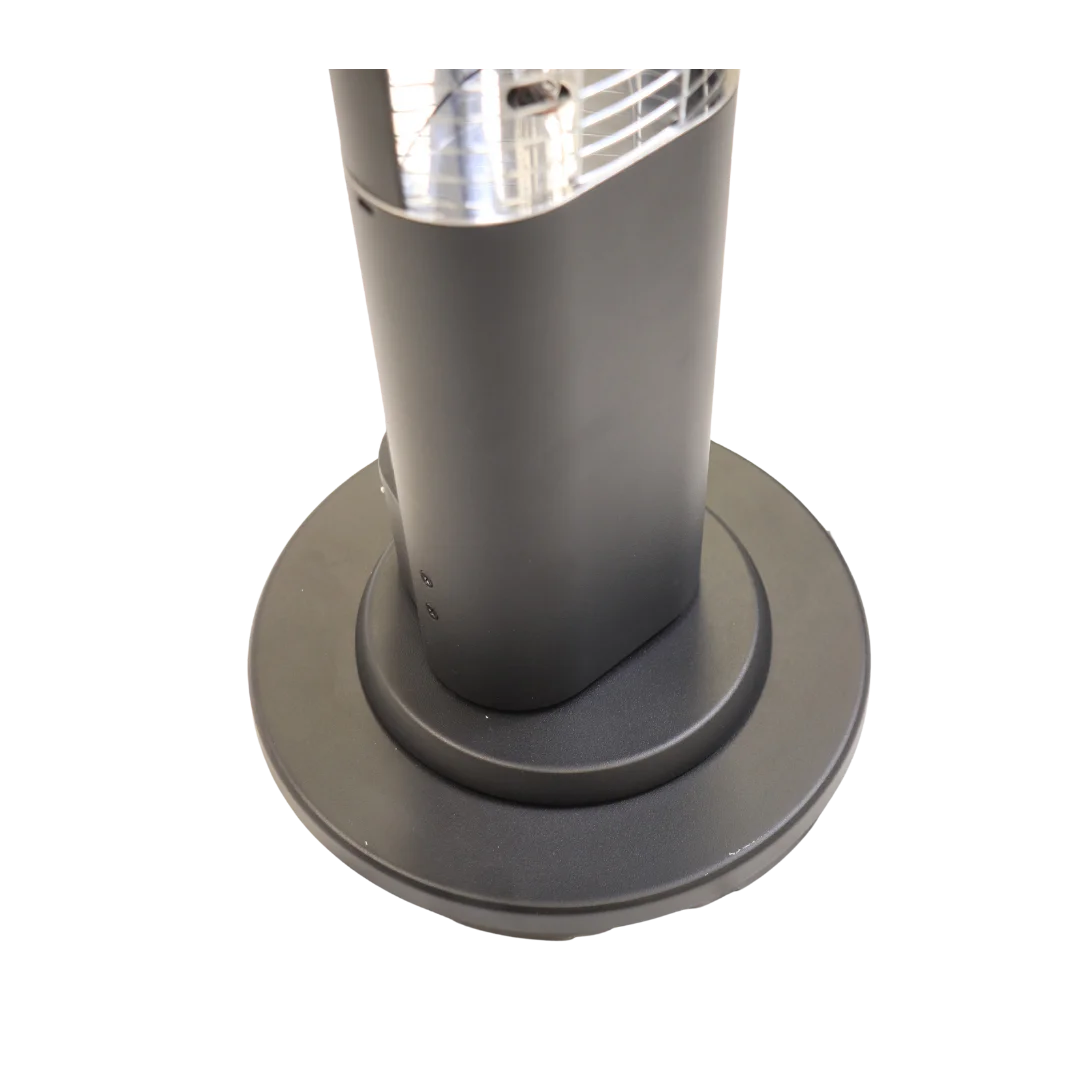 A close up of the patio heater base showing the garden ready, weighted base