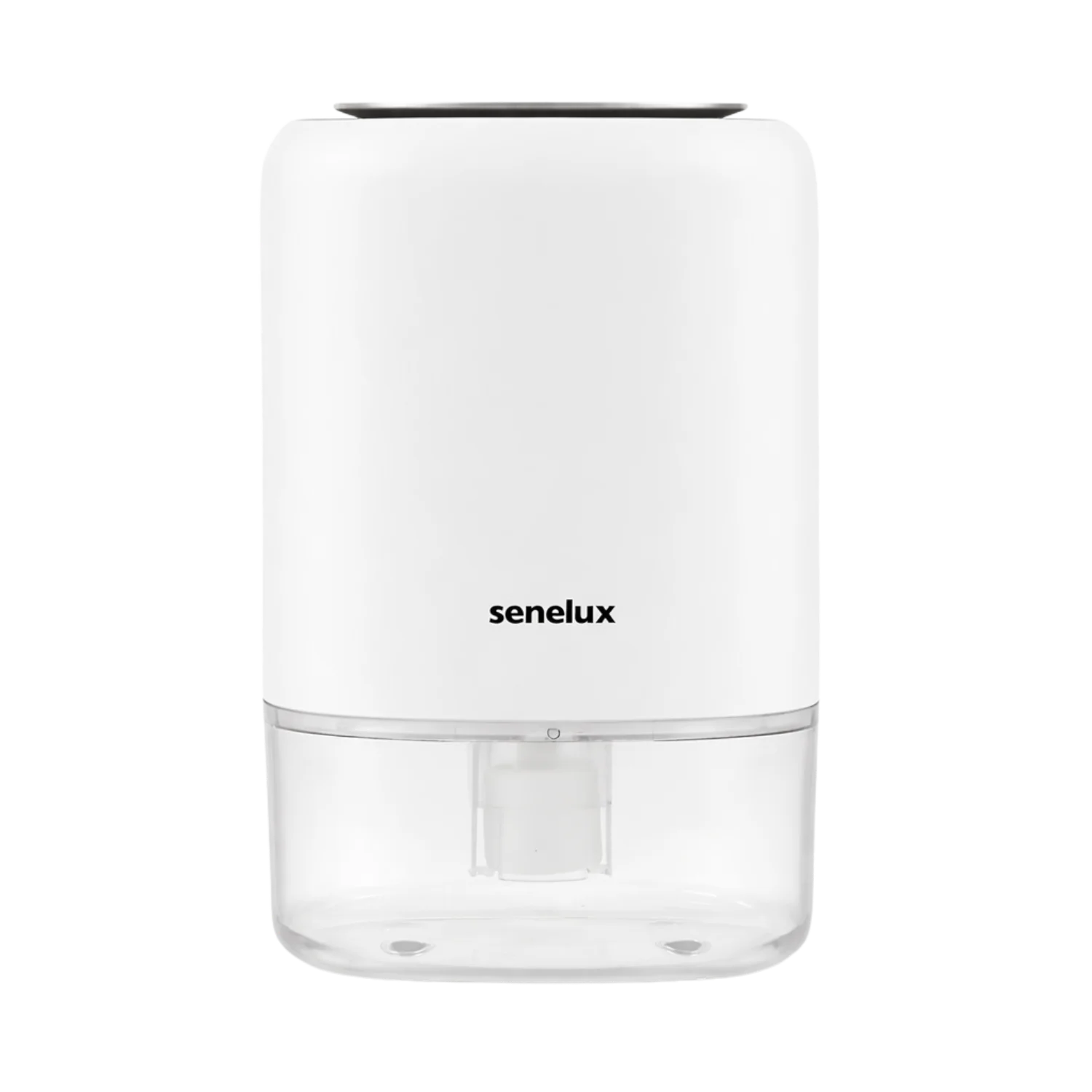 White humidifier with clear water tank on a white background, featuring the Senelux brand.