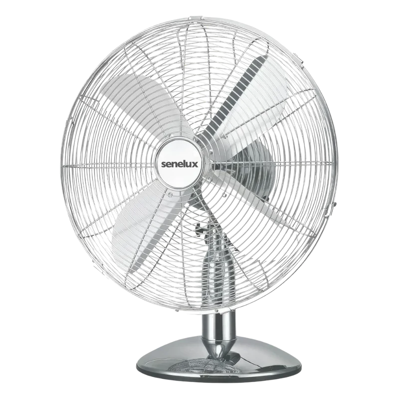 Refurbished - Senelux 12 inch Chrome Desk Fan; Great for Home Cooling and Comfort in Bedrooms, Living Rooms and Offices
