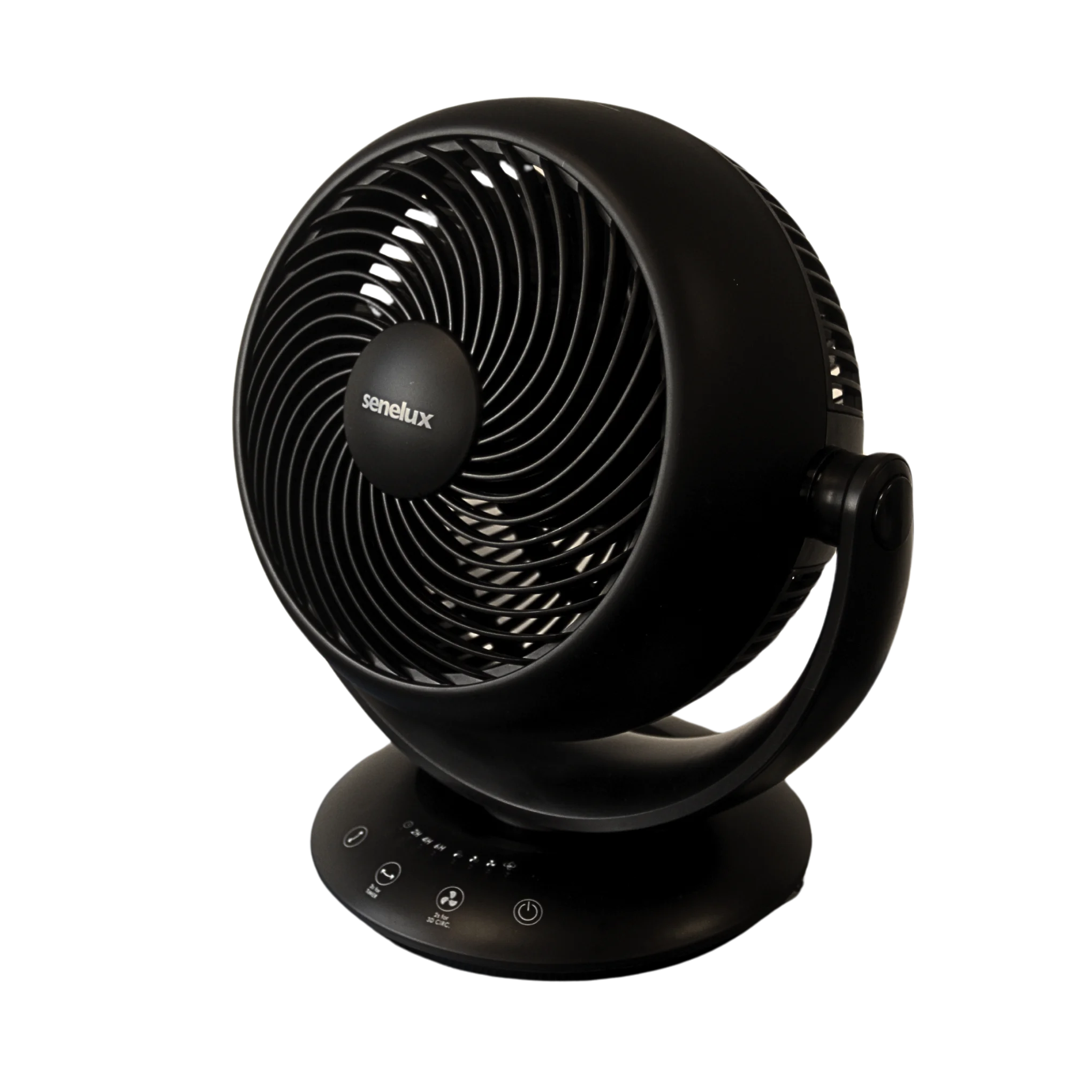 A black 8 inch cooling fan with remote control, featuring automatic oscillation and three aero-dynamic blades.