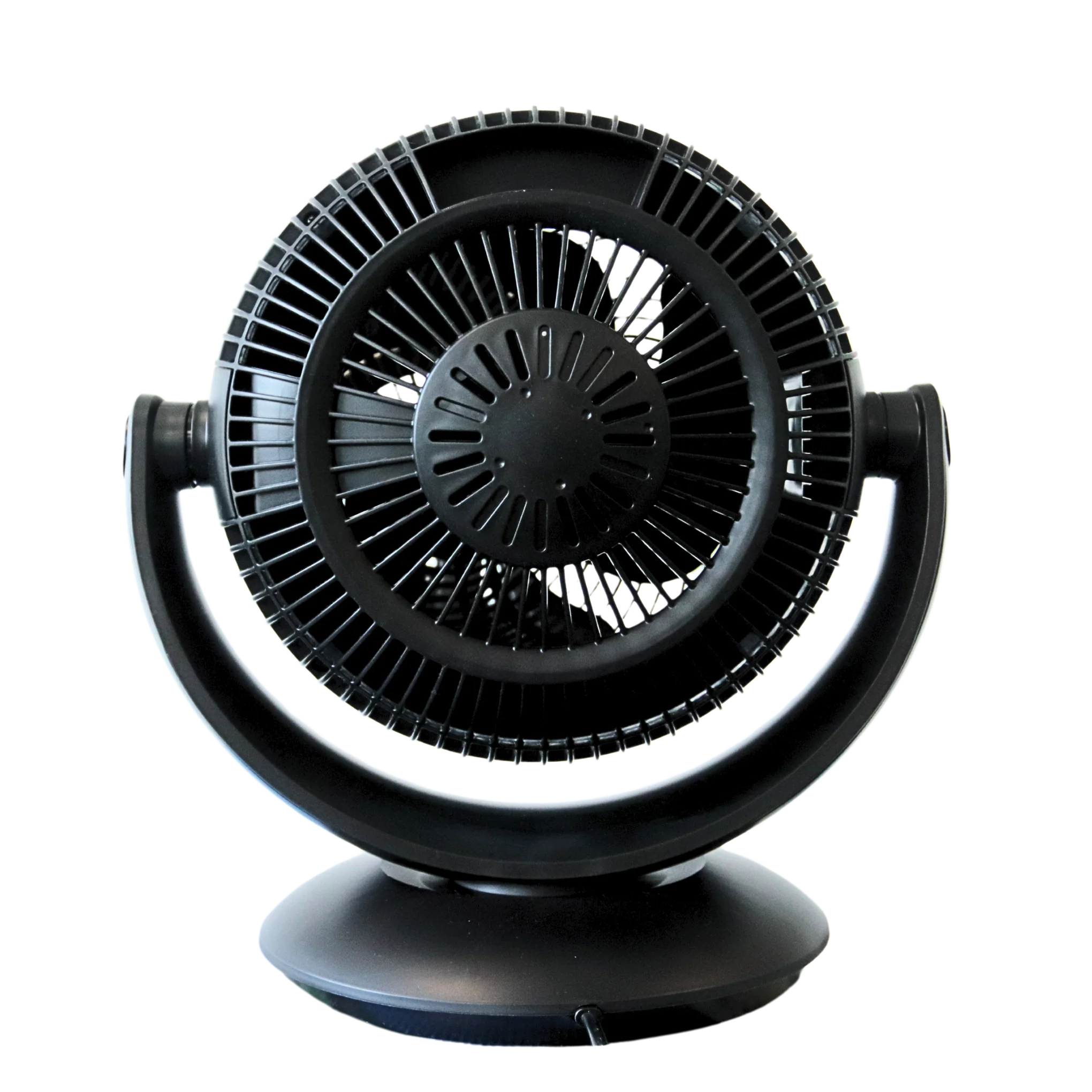 Black dual-head fan on a white background