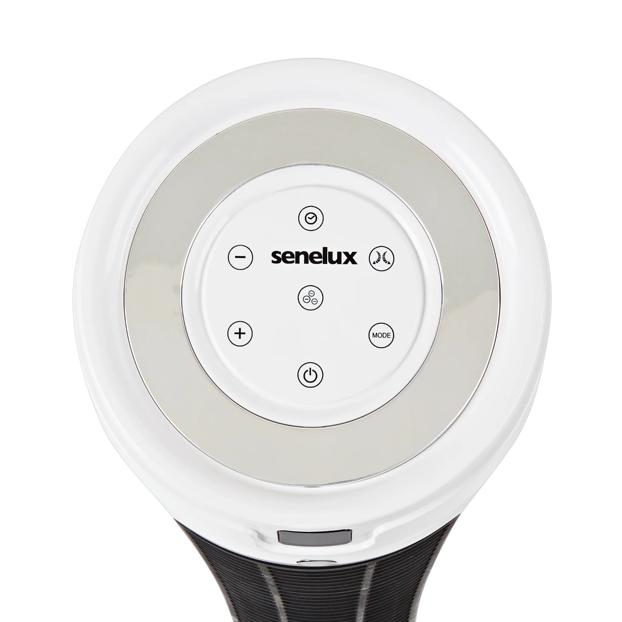 The Senelux 2000W Ceramic Tower Heater's top-mounted control display. A full range of functions can be seen.