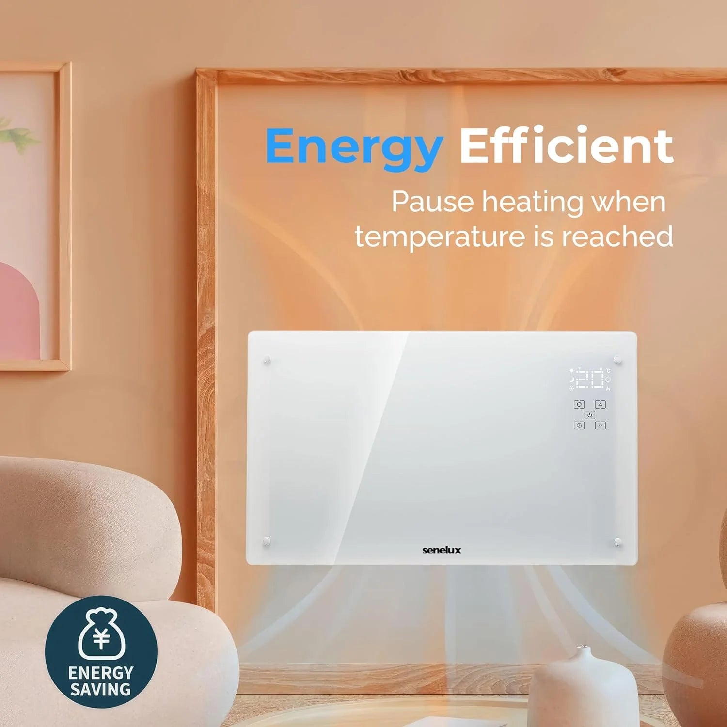 White Glass Panel Heater with Wifi Controls | Wall Mounted or Free Standing for your Home