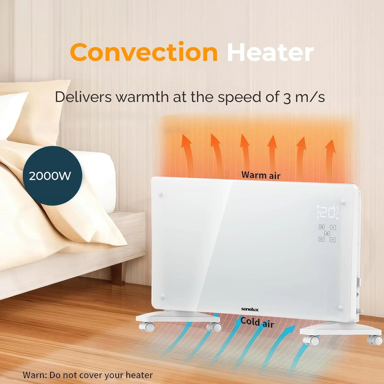 White Glass Panel Heater with Wifi Controls | Wall Mounted or Free Standing for your Home