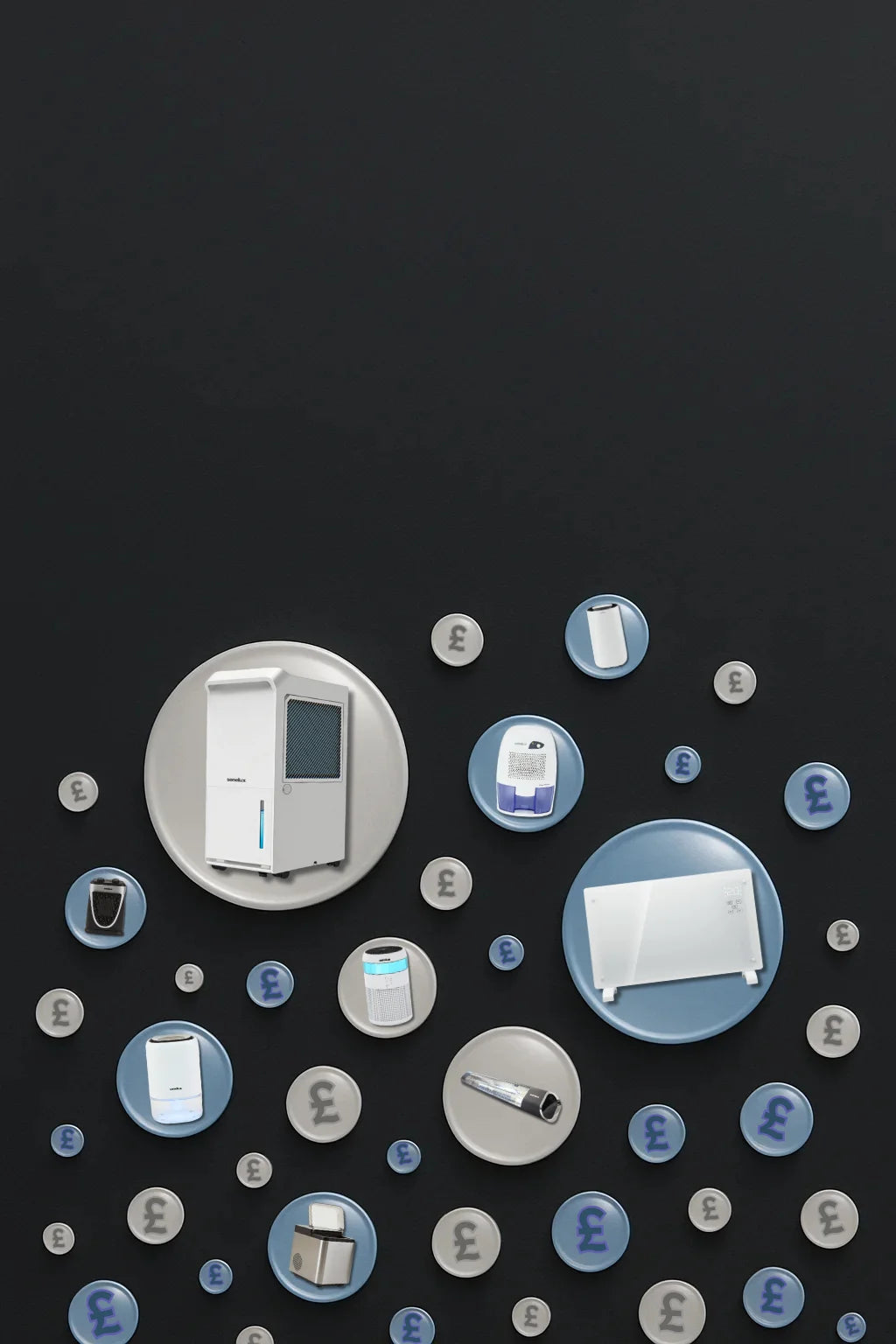 Collection of electronic devices and symbols on a dark background