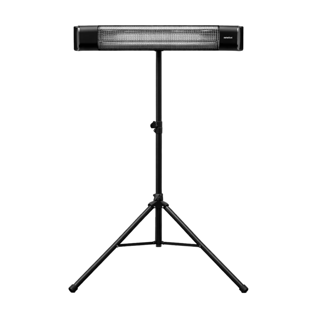 Black outdoor heater with a stand on a white background