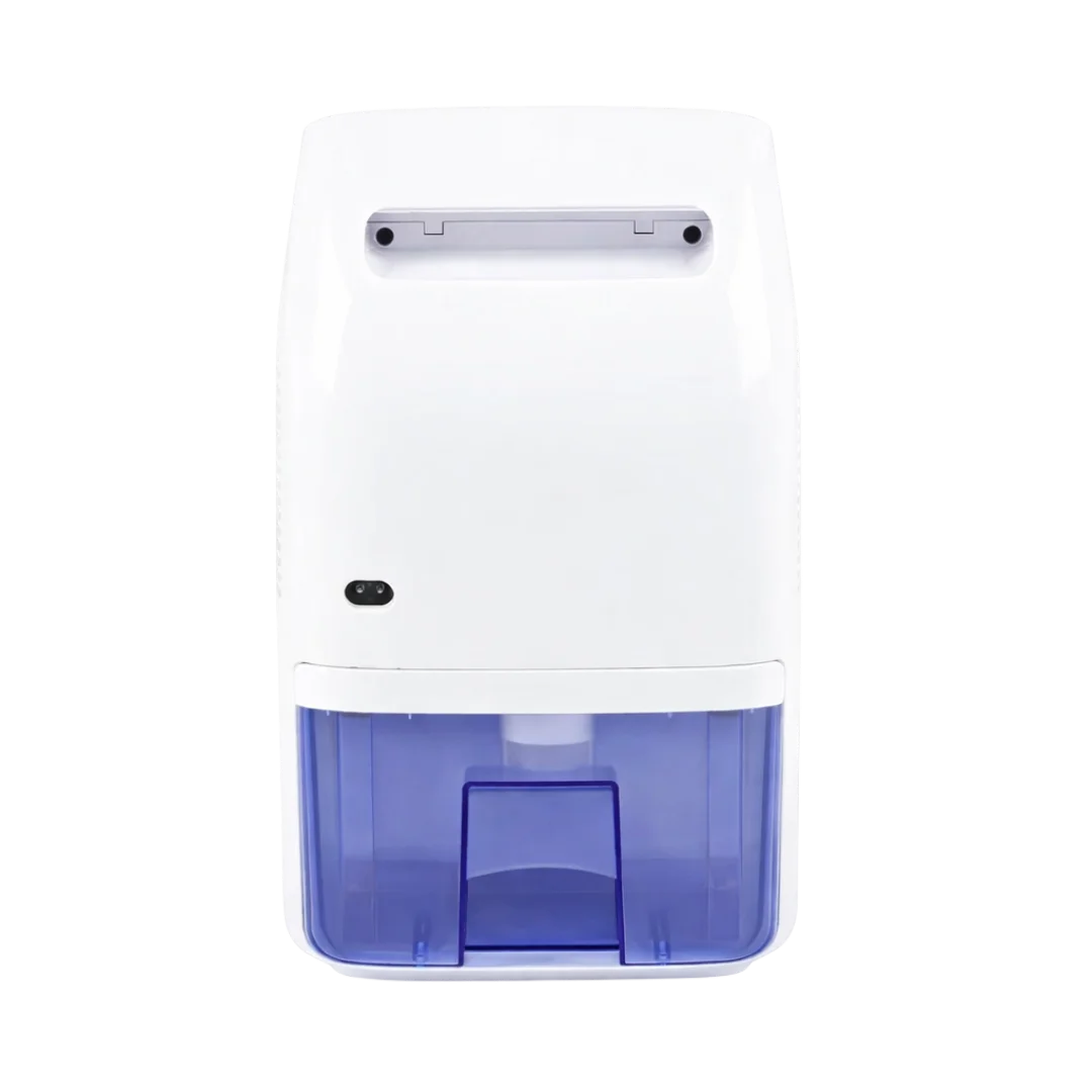 White and blue dehumidifier on a white background