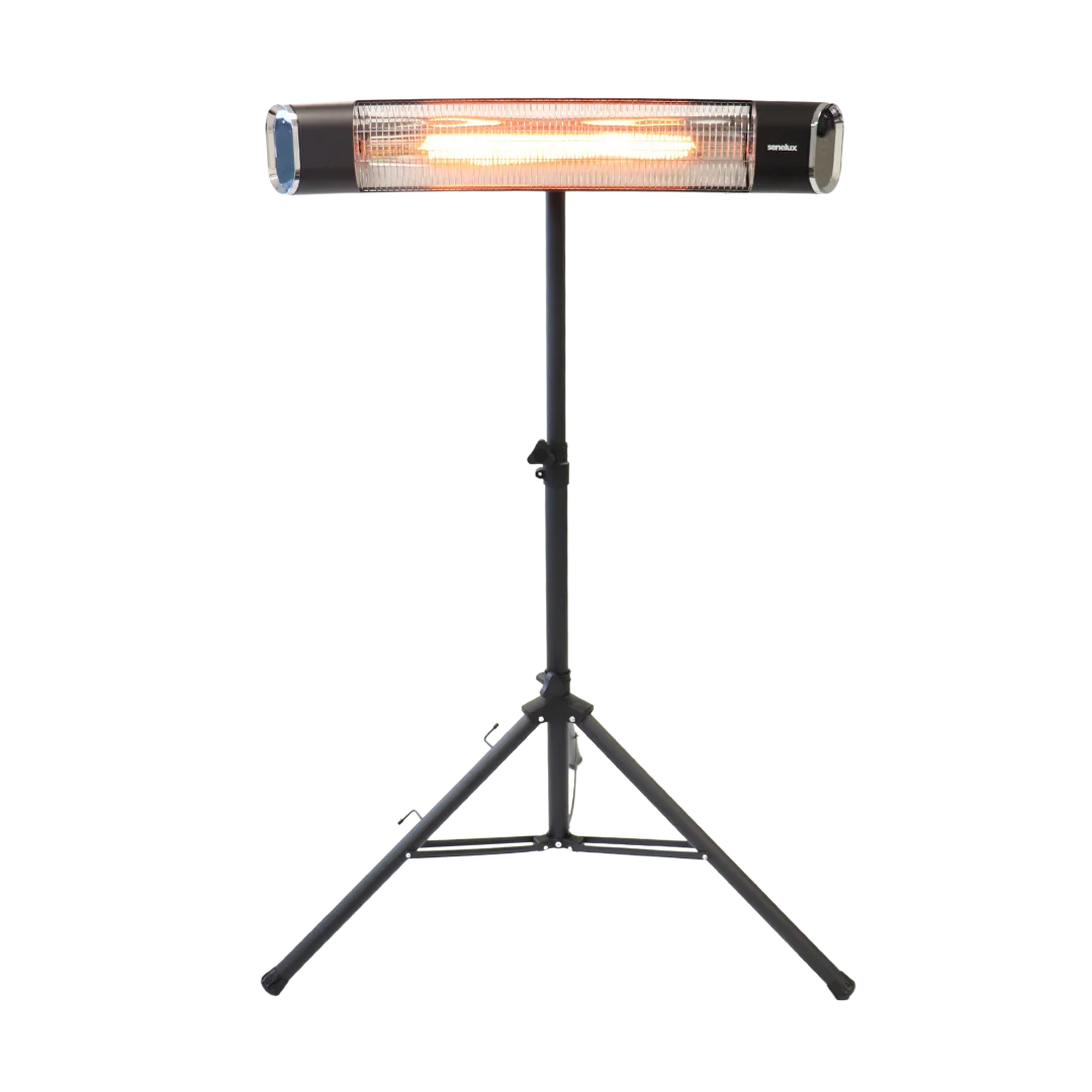 Infrared patio heater on a stand with a white background