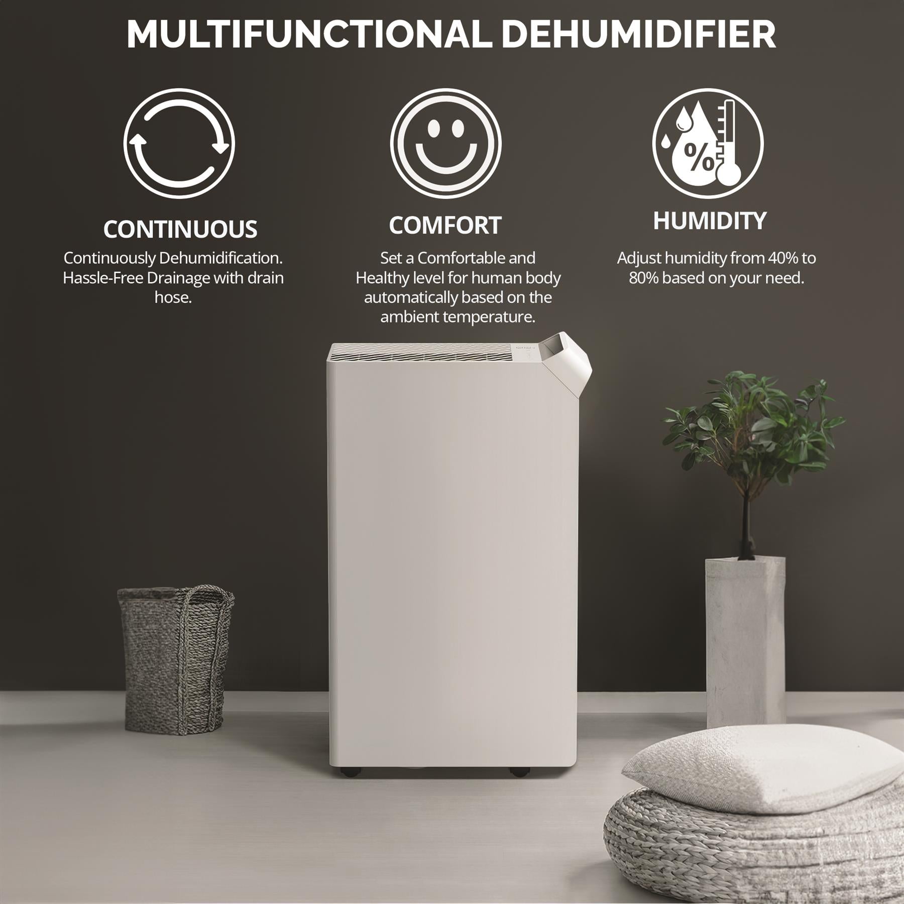 Senelux 25L/Day Dehumidifier Smart App Wi-Fi with 5.5L Water Tank, Continuous Drainage, Large Room Laundry Drying, Bedrooms, Basements Sleep Mode, 24H Timer