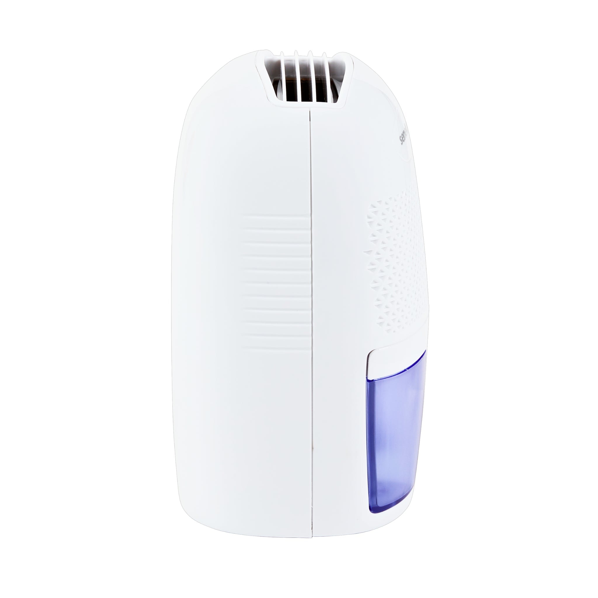 The Senelux mini dehumidifier on the right hand side against a white background.