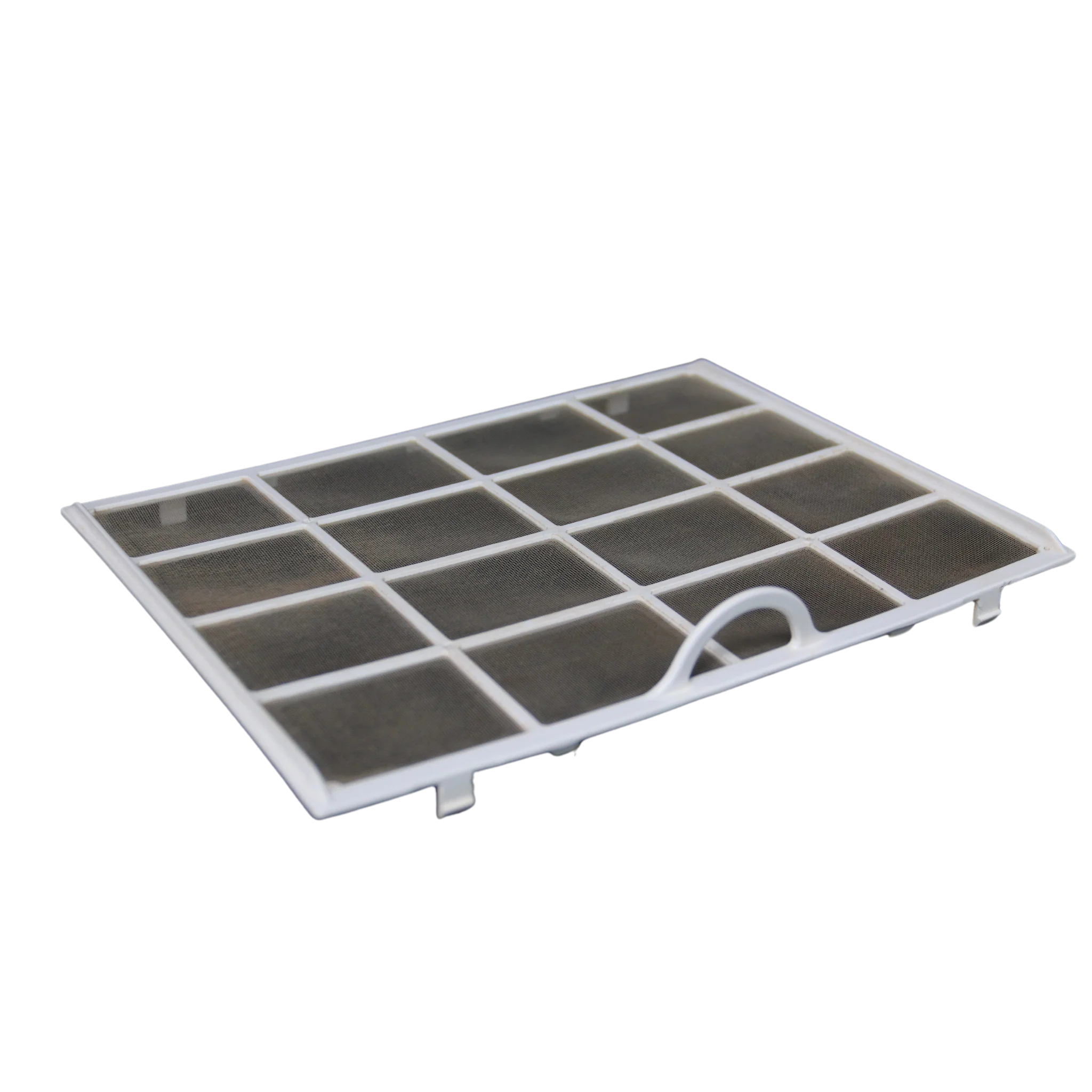 A photo of the Senelux Dust Filter with a light grey mesh seperateed into 16 panels by clean, white plastic