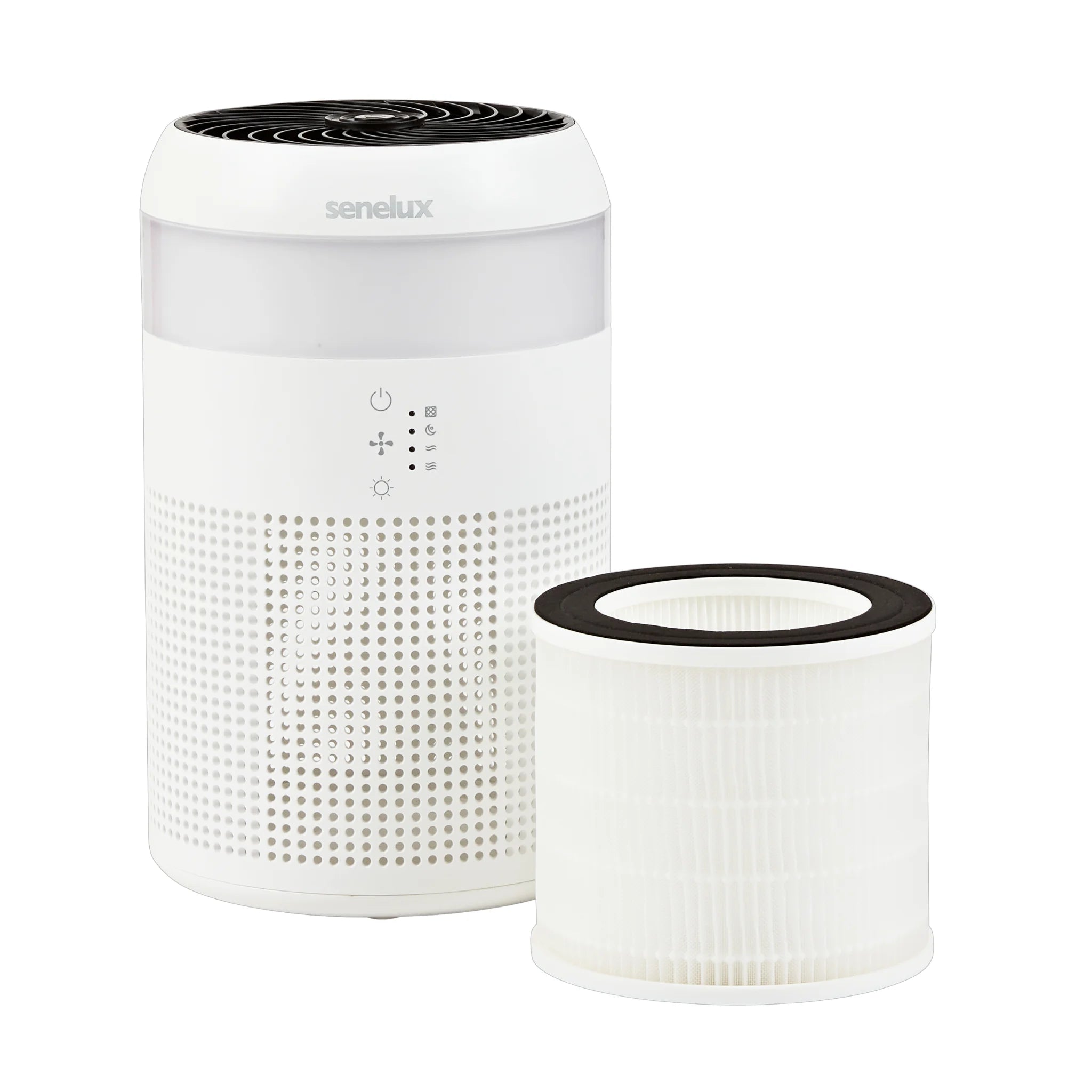 A Senelux HEPA Air Purifier with easily replaceable HEPA filter outside of the air purifier itself.