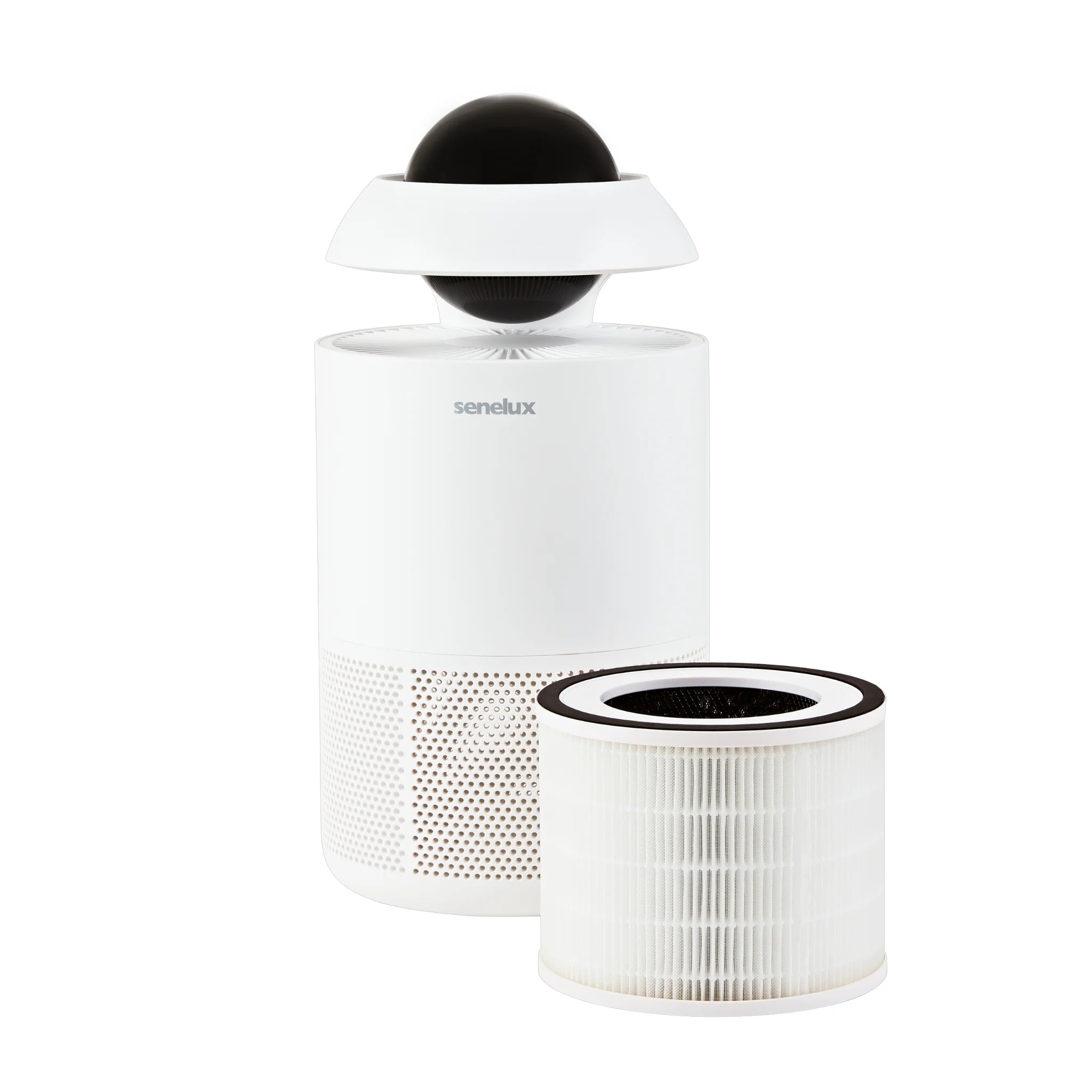 The Senelux Air Purifier with its easy-removal filter placed next to it.