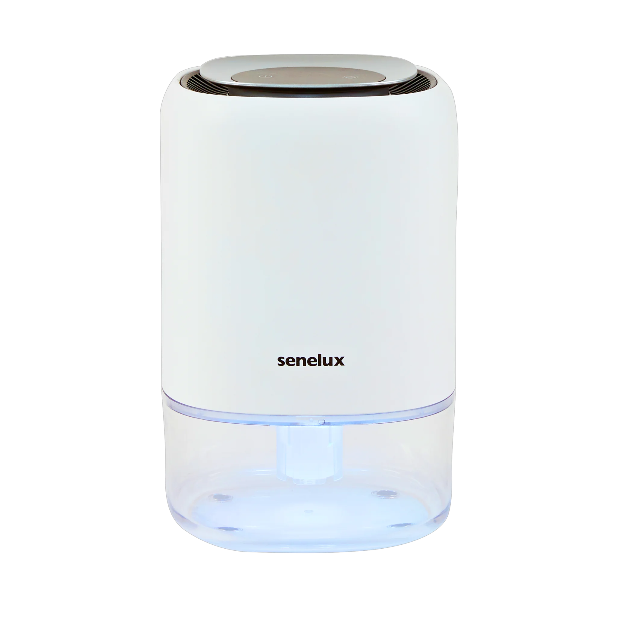 1100ml dehumidifier fully switched on with colour changing LED lights currently showing the blue colour vibrantly.