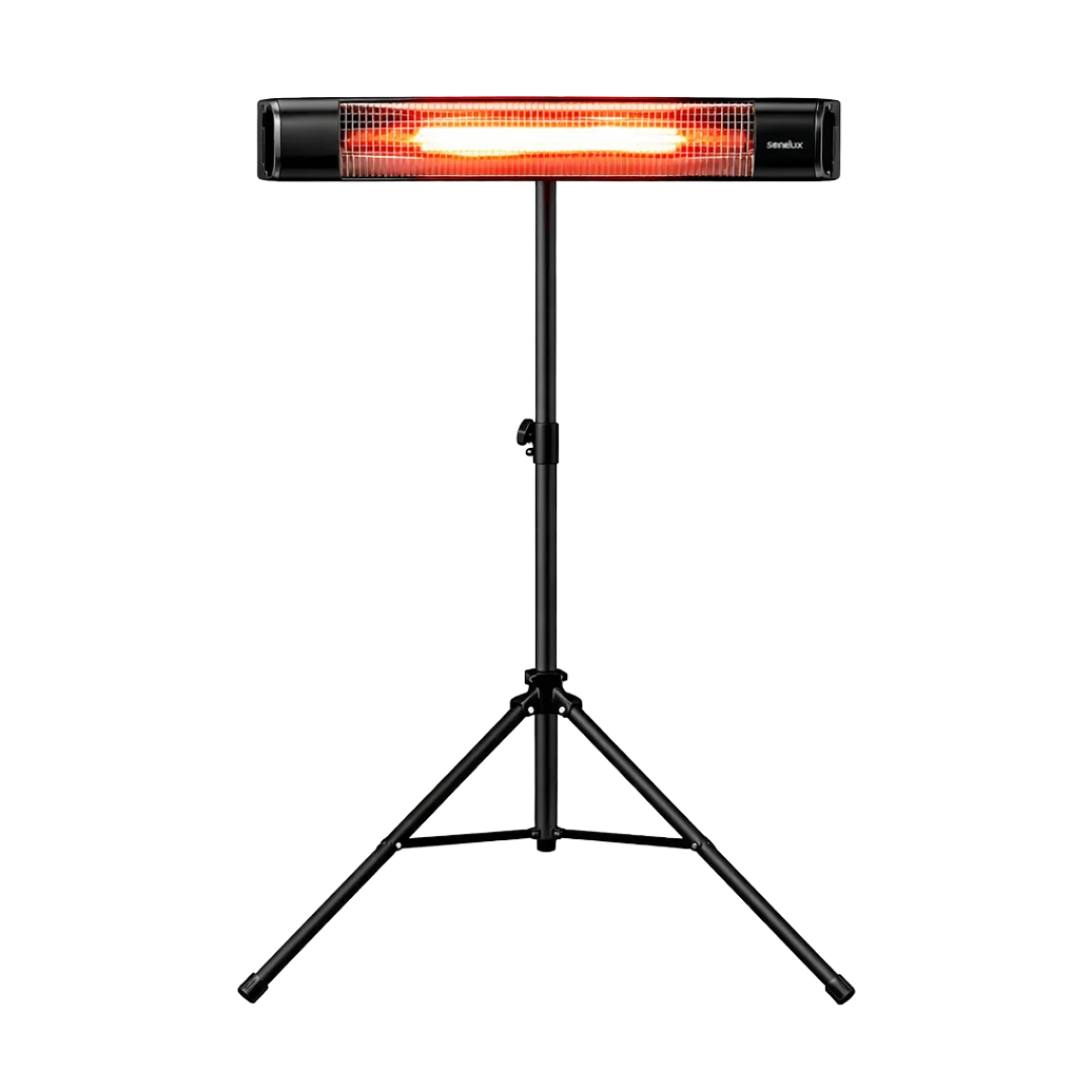 Infrared patio heater on a stand with a white background
