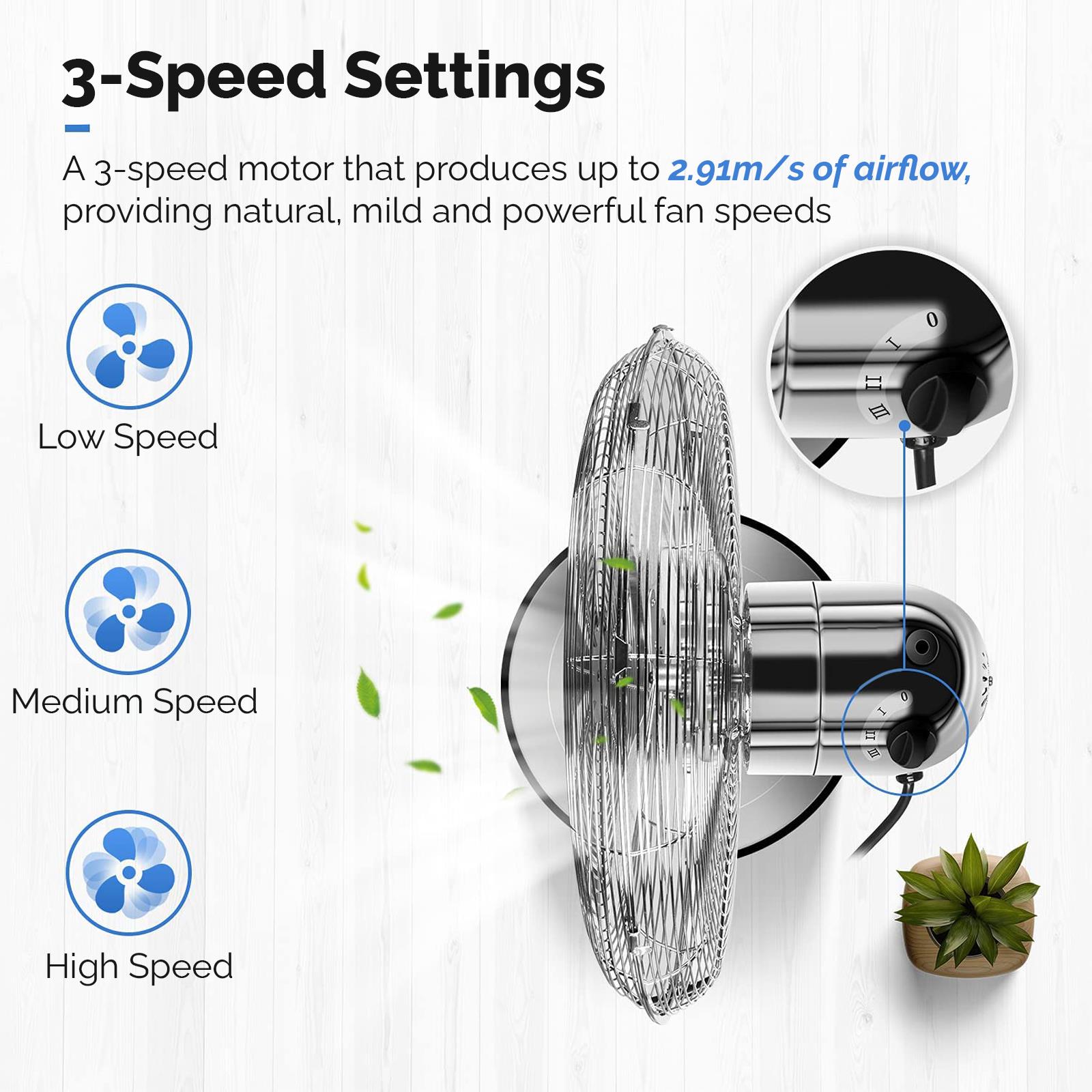 Senelux 16 Inch Metal Pedestal Floor Fan, Chrome Standing Fan with 5 Blades, Oscillating Function, 3 Speed Settings, Adjustable Height
