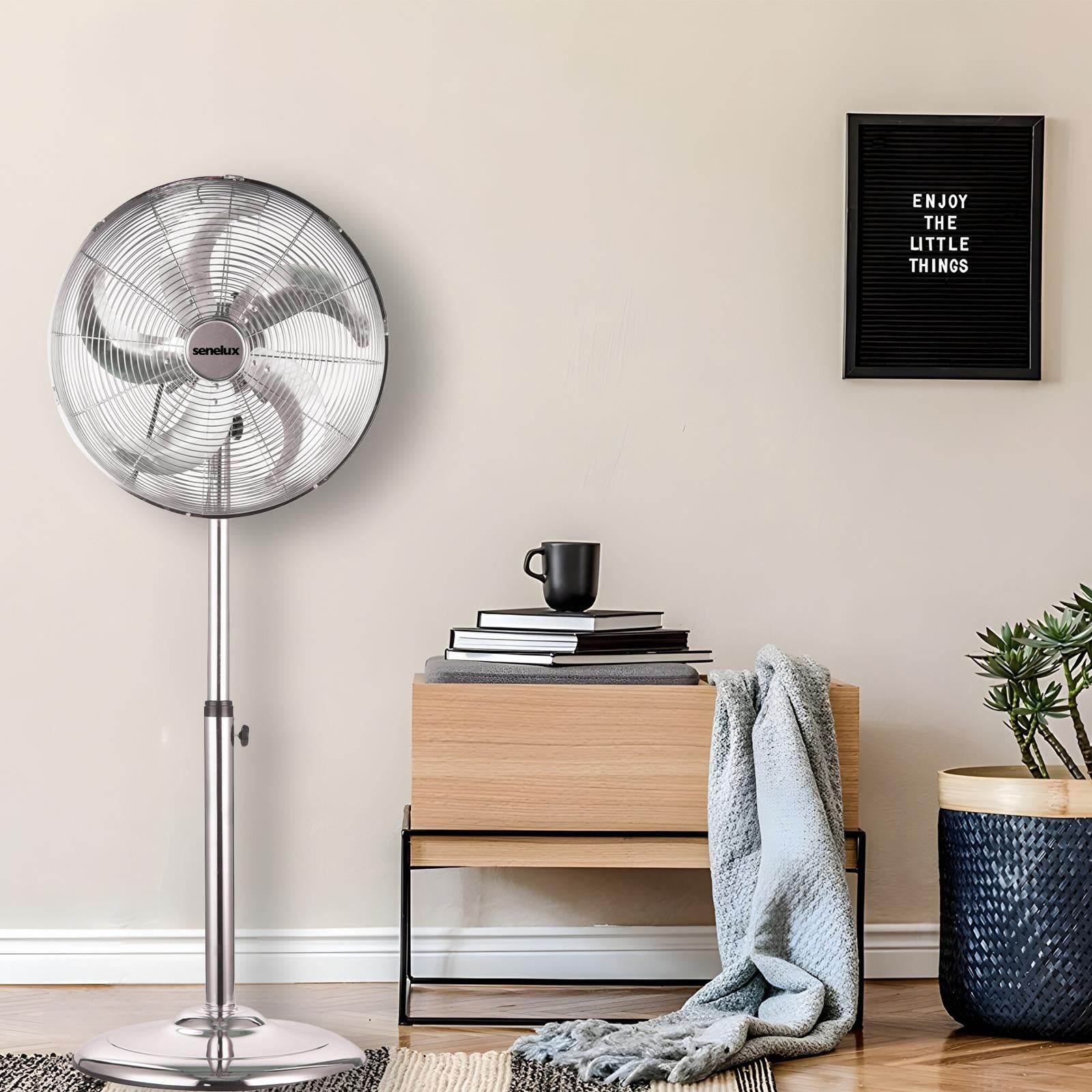 Senelux 16 Inch Metal Pedestal Floor Fan