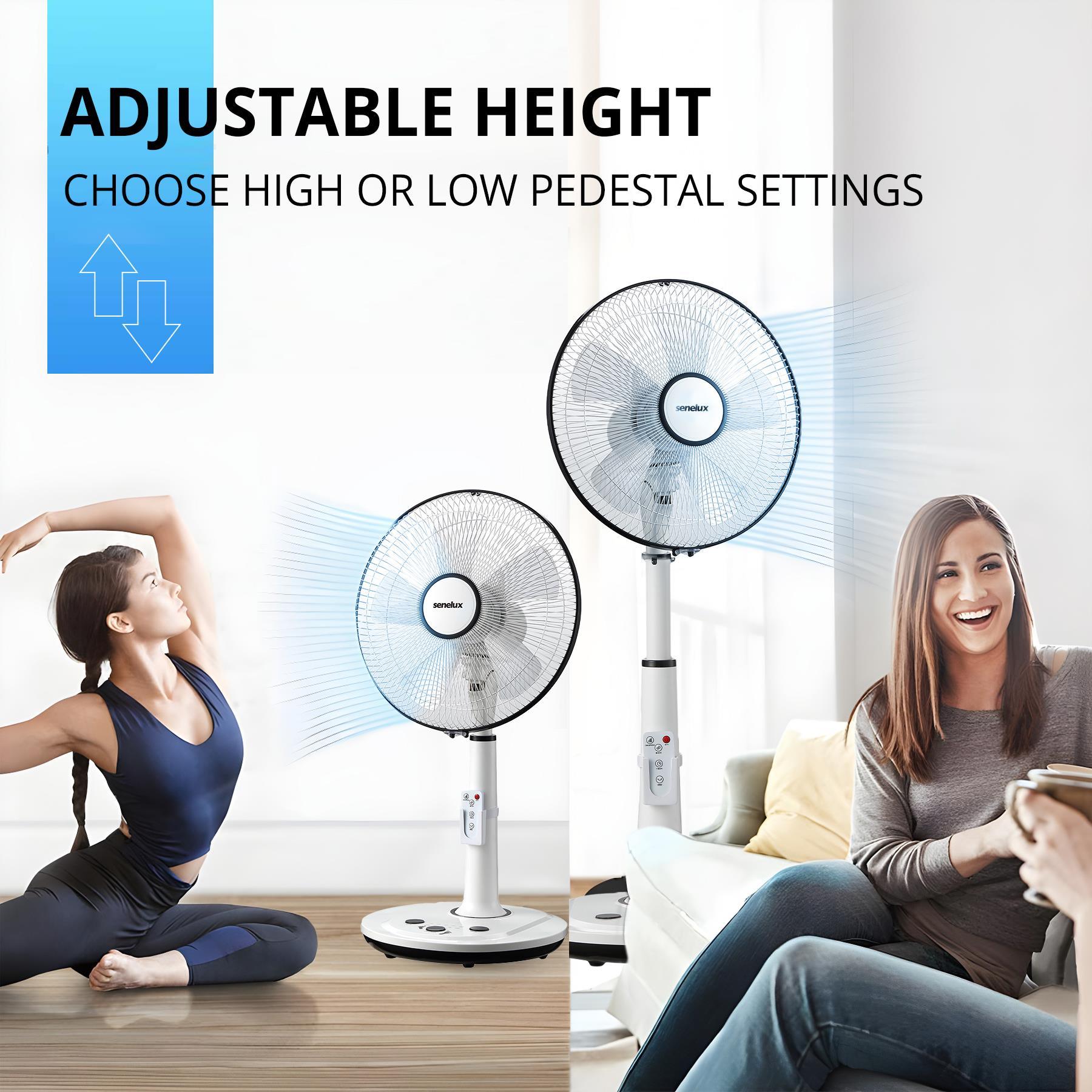 Senelux 14 Inch Pedestal Fan, 5-Blade Standing Fan with Remote Control 4 Speed 2 Wind Modes 8-Hour Timer - Senelux